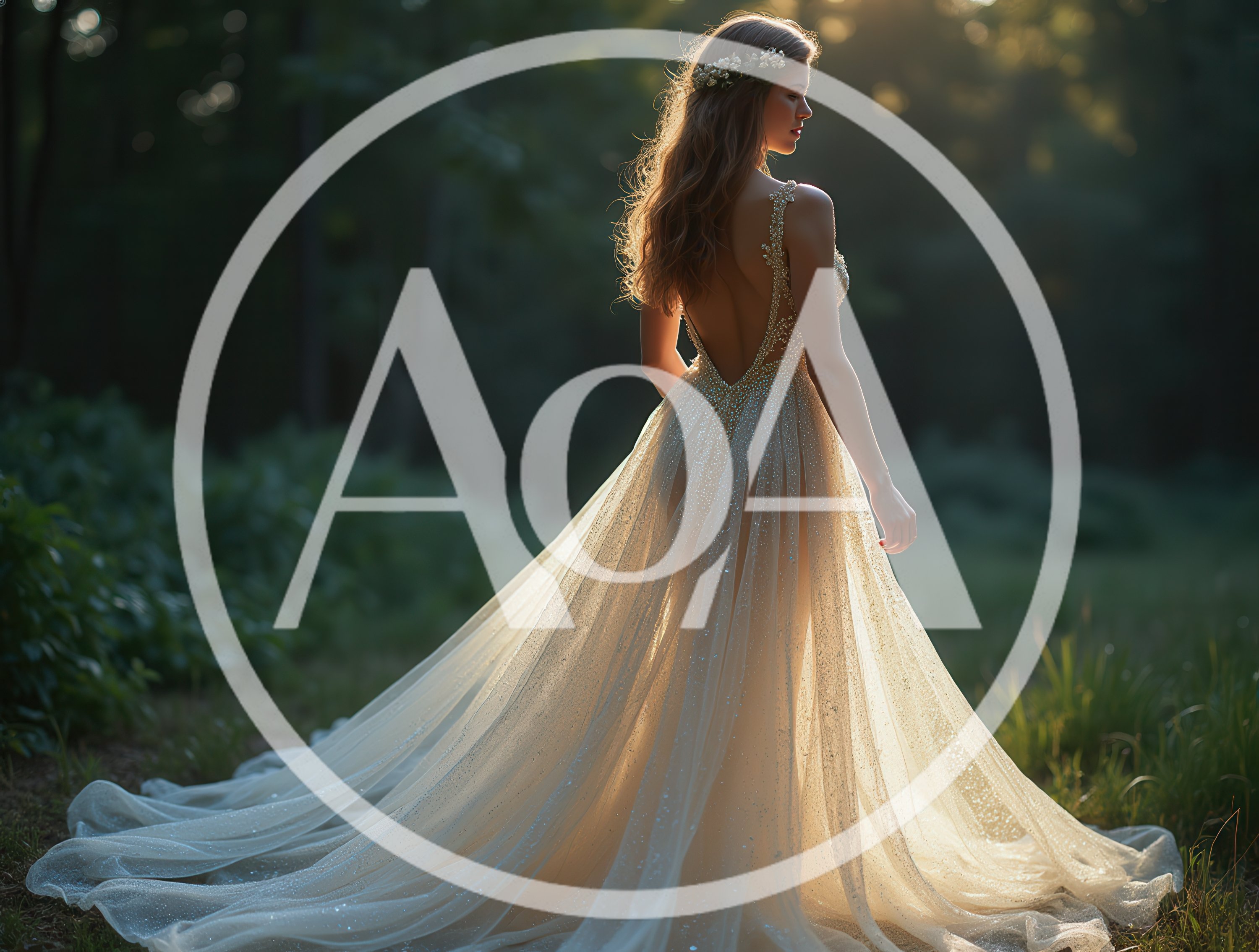 Elegant Bride Standing In A Sunlit Forest