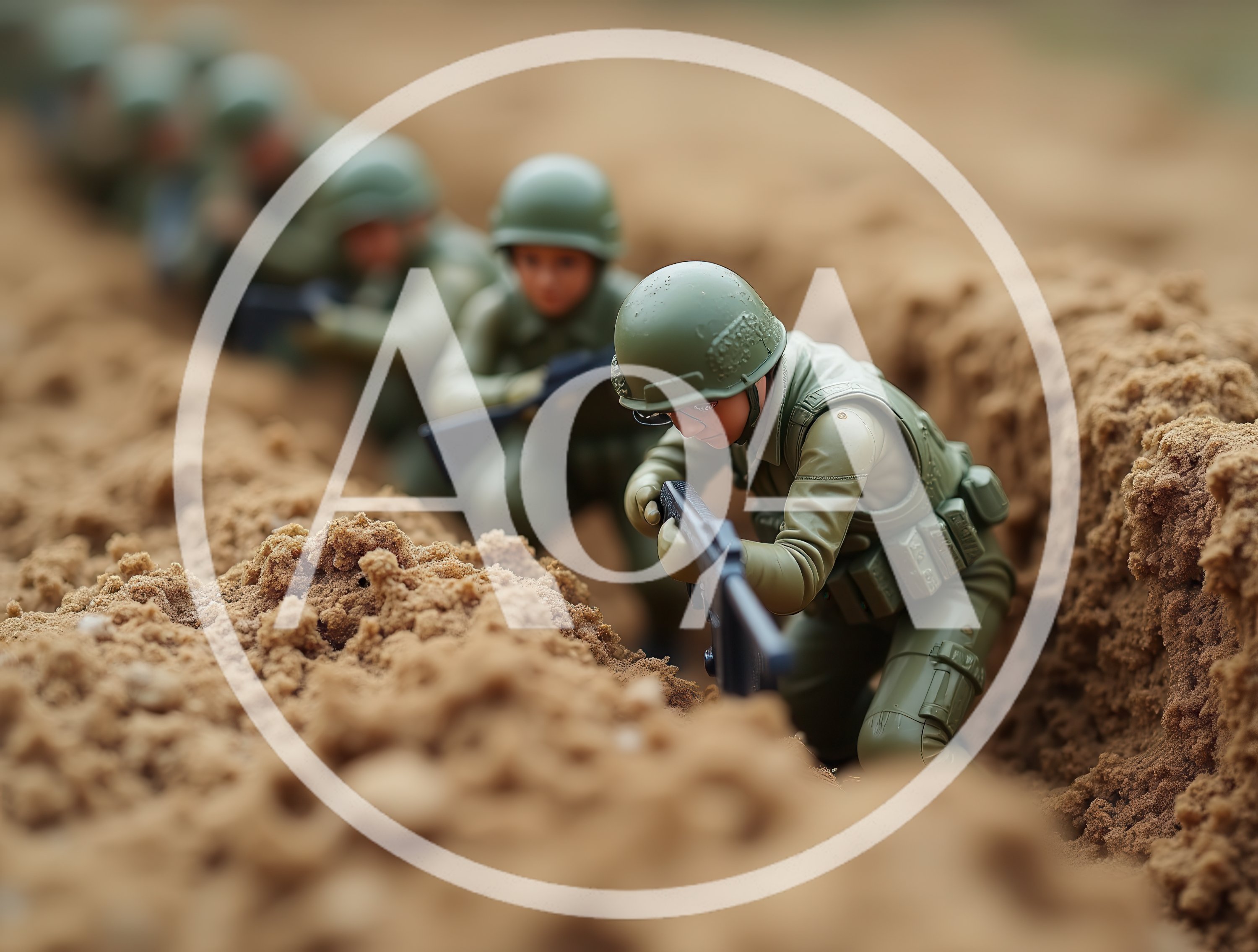 Toy Soldiers In A Sandy Trench
