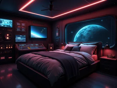 Futuristic Sci-Fi Bedroom With Space View