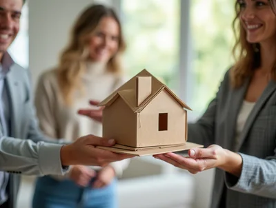 Real Estate Agent Handing Over Cardboard House Model