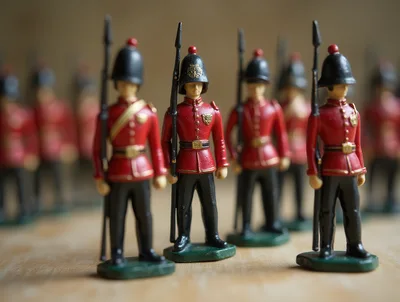 Miniature Toy Soldiers Standing In Formation