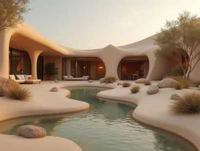 Modern Organic Desert Villa With Winding Pool