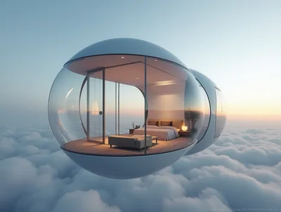 Futuristic Floating Bedroom Pod Above The Clouds