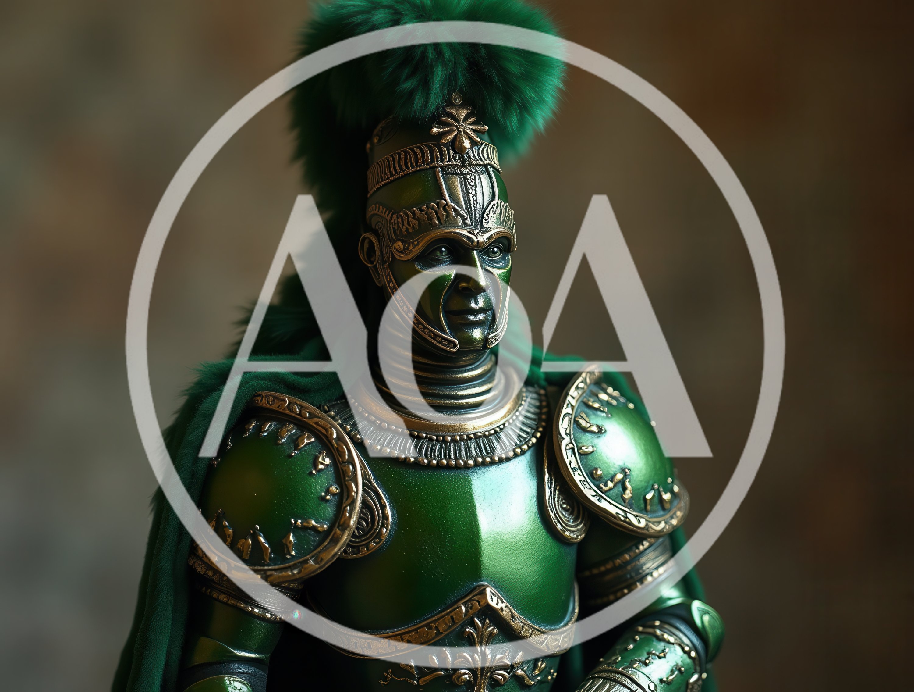 Green Armored Warrior Statue With Fur Crest
