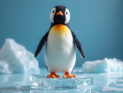 Cute Baby Emperor Penguin Standing On Ice Floe