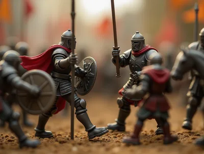 Miniature Toy Soldiers In Medieval Battle Scene