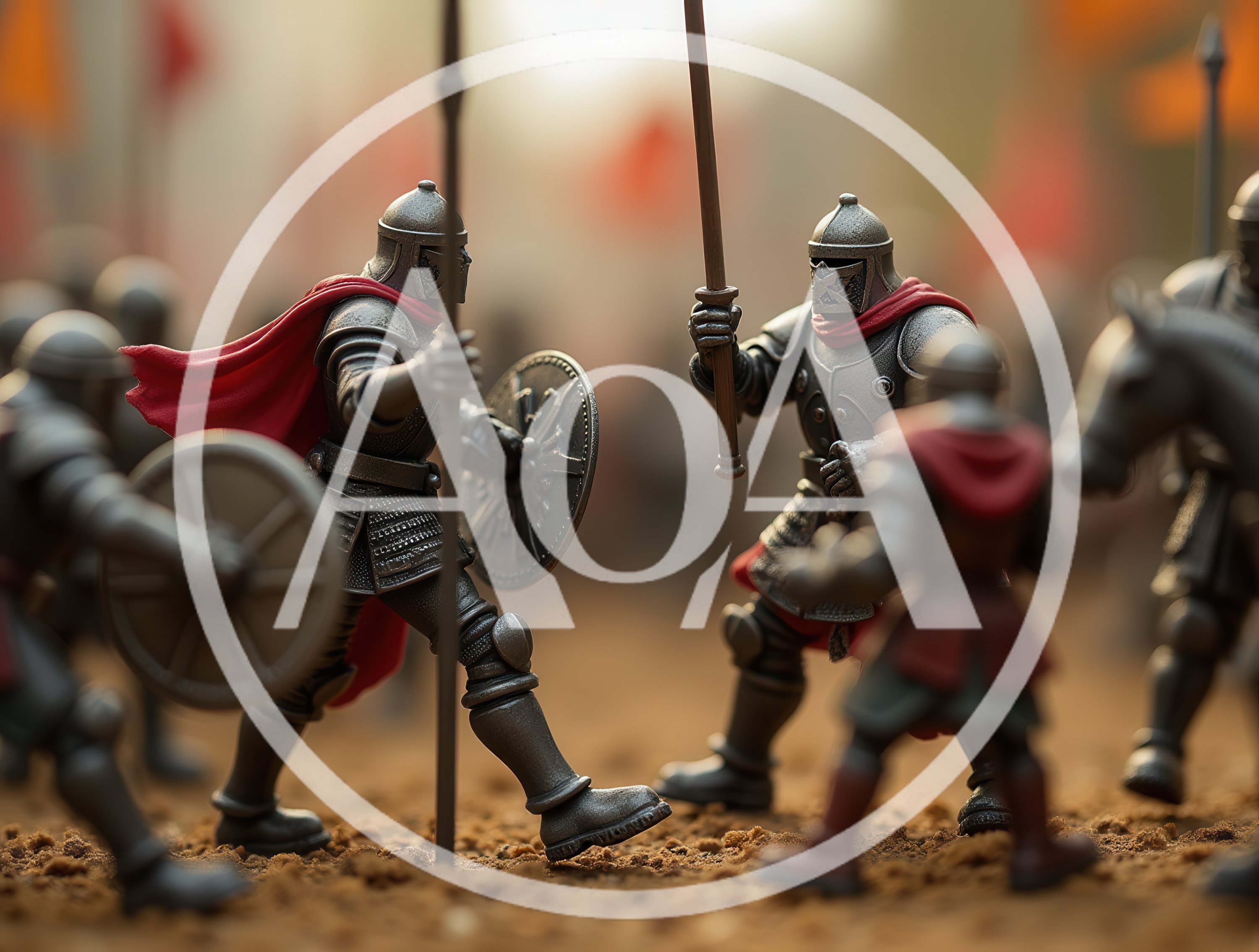Miniature Toy Soldiers In Medieval Battle Scene