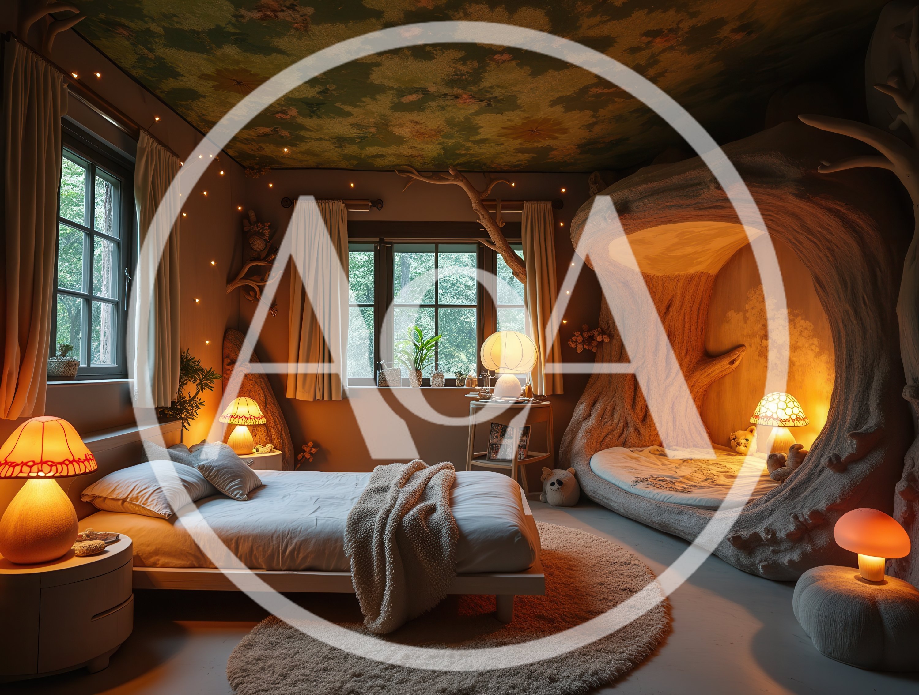 Whimsical Forest Themed Bedroom With Tree Bed