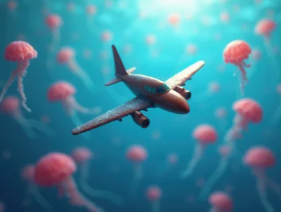 Small Airplane Floating Underwater Surrounded By Pink Jellyfish