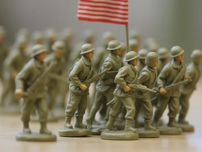 Plastic Toy Soldiers Marching With American Flag