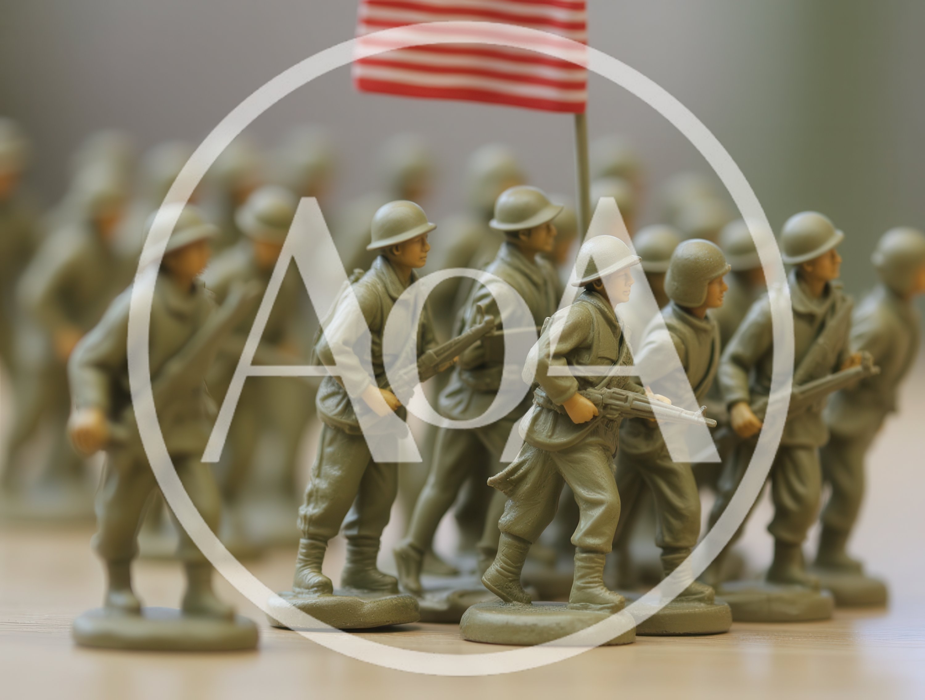 Plastic Toy Soldiers Marching With American Flag