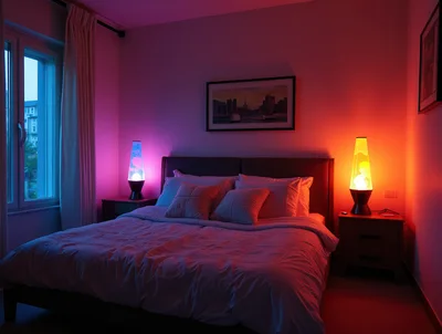 Modern Bedroom With Colorful Lava Lamps