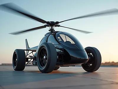 Futuristic Black Flying Car Concept Vehicle