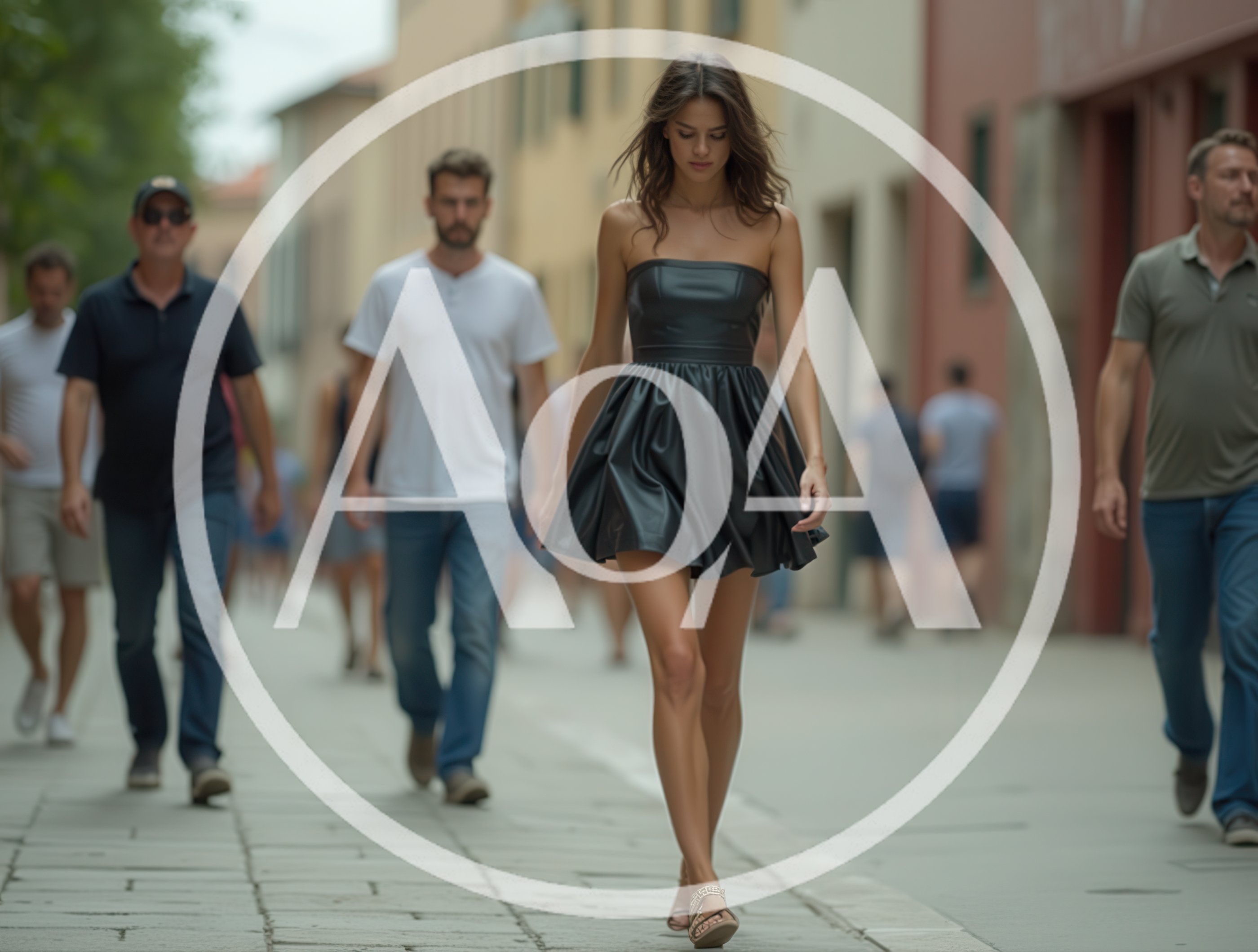 Young Woman Walking Through A Busy European Street