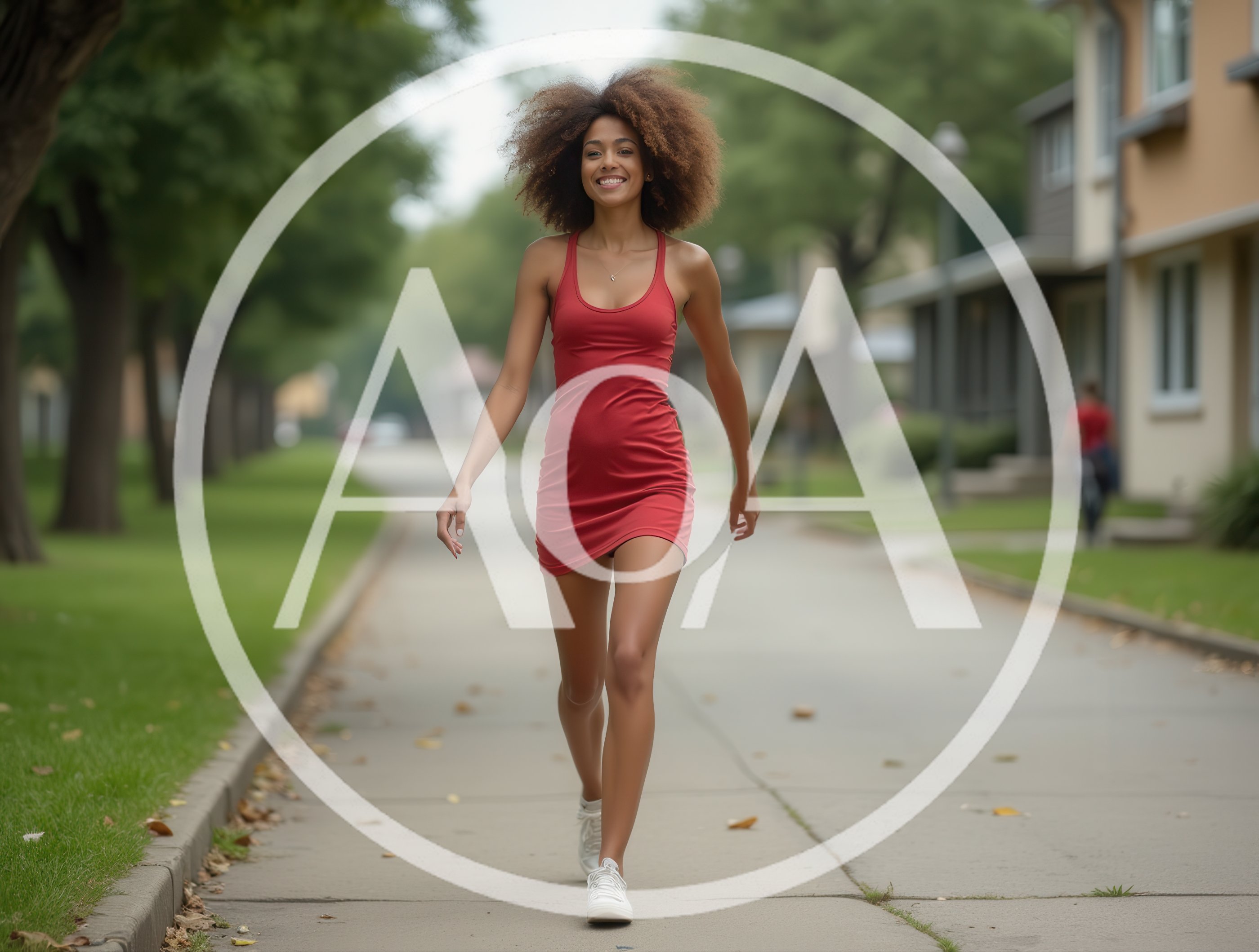 Young Woman Walking Down A Suburban Street