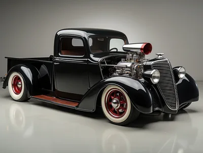 Custom Black Hot Rod Pickup Truck Studio Shot