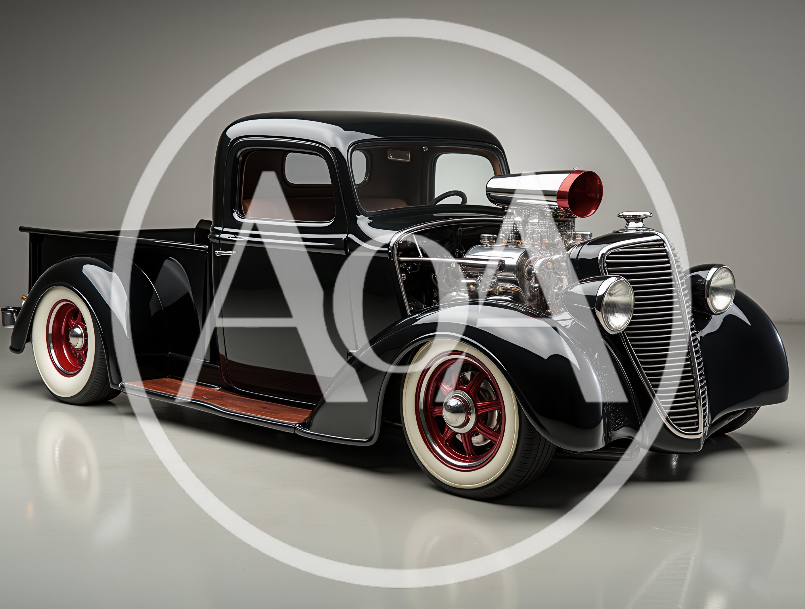 Custom Black Hot Rod Pickup Truck Studio Shot