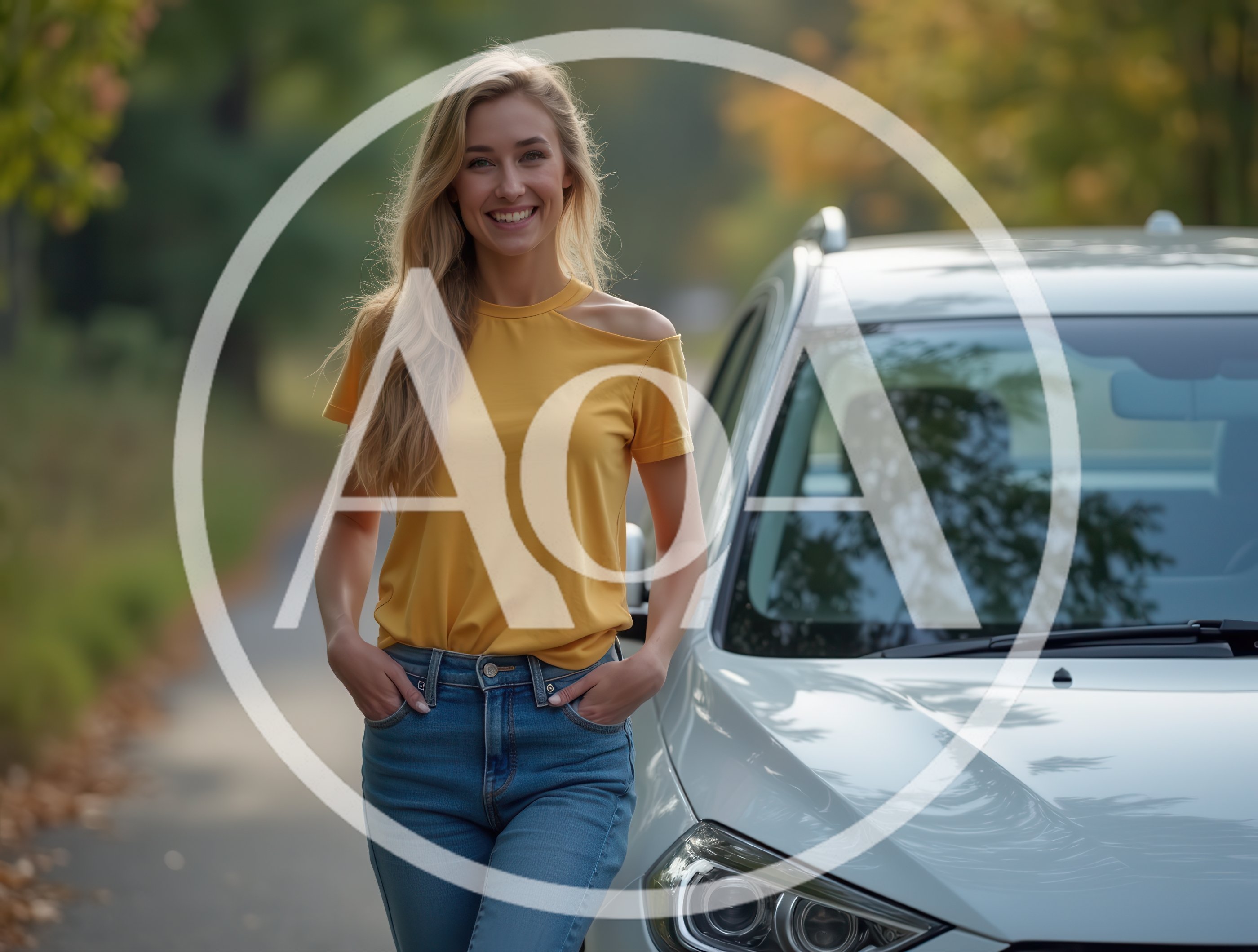 Smiling Young Woman Standing Beside Her Car