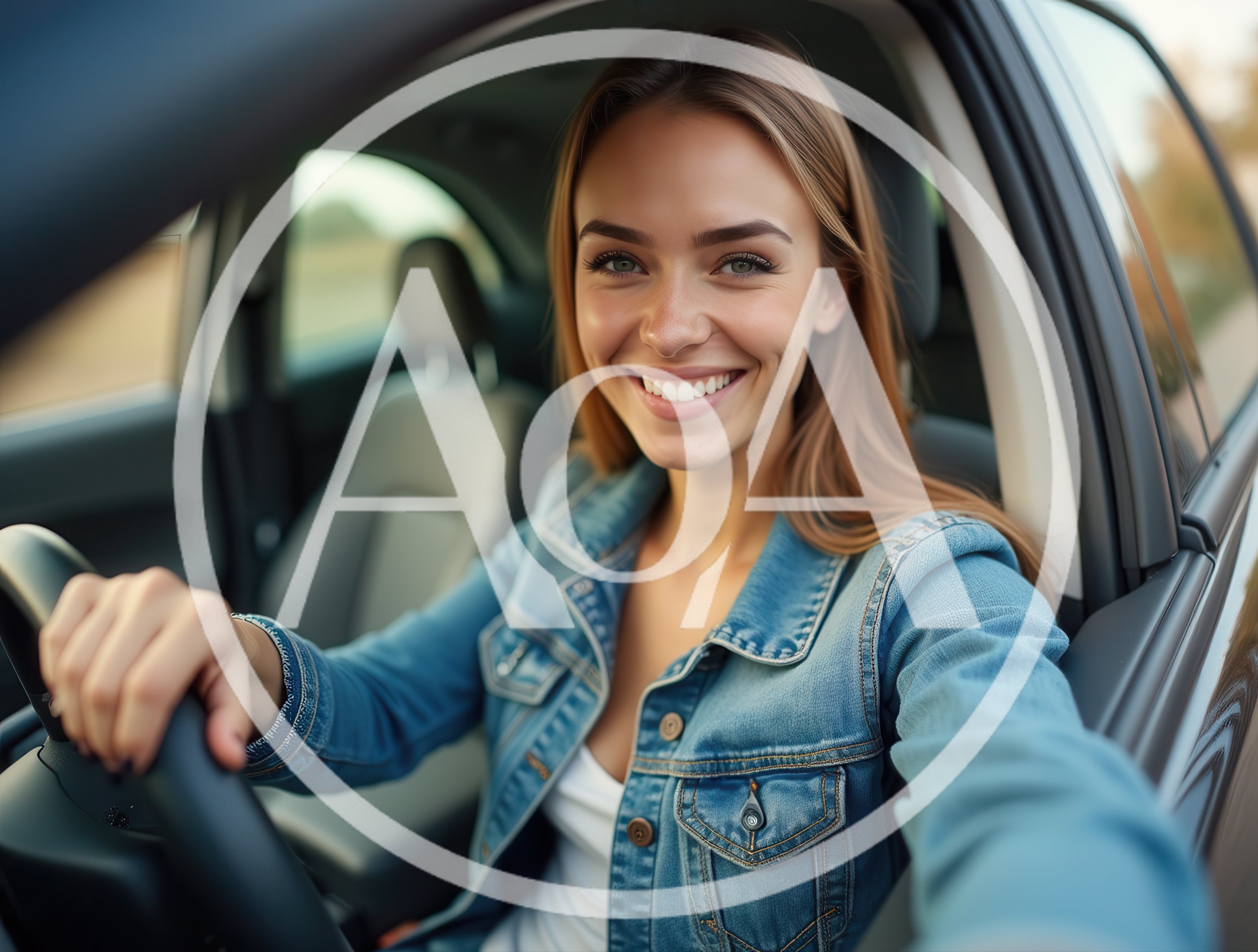 Happy Young Woman Driving A Car