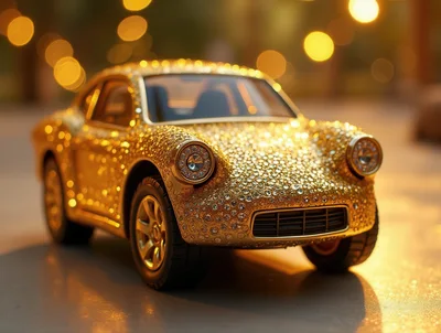 Miniature Gold Car Covered In Sparkling Diamonds