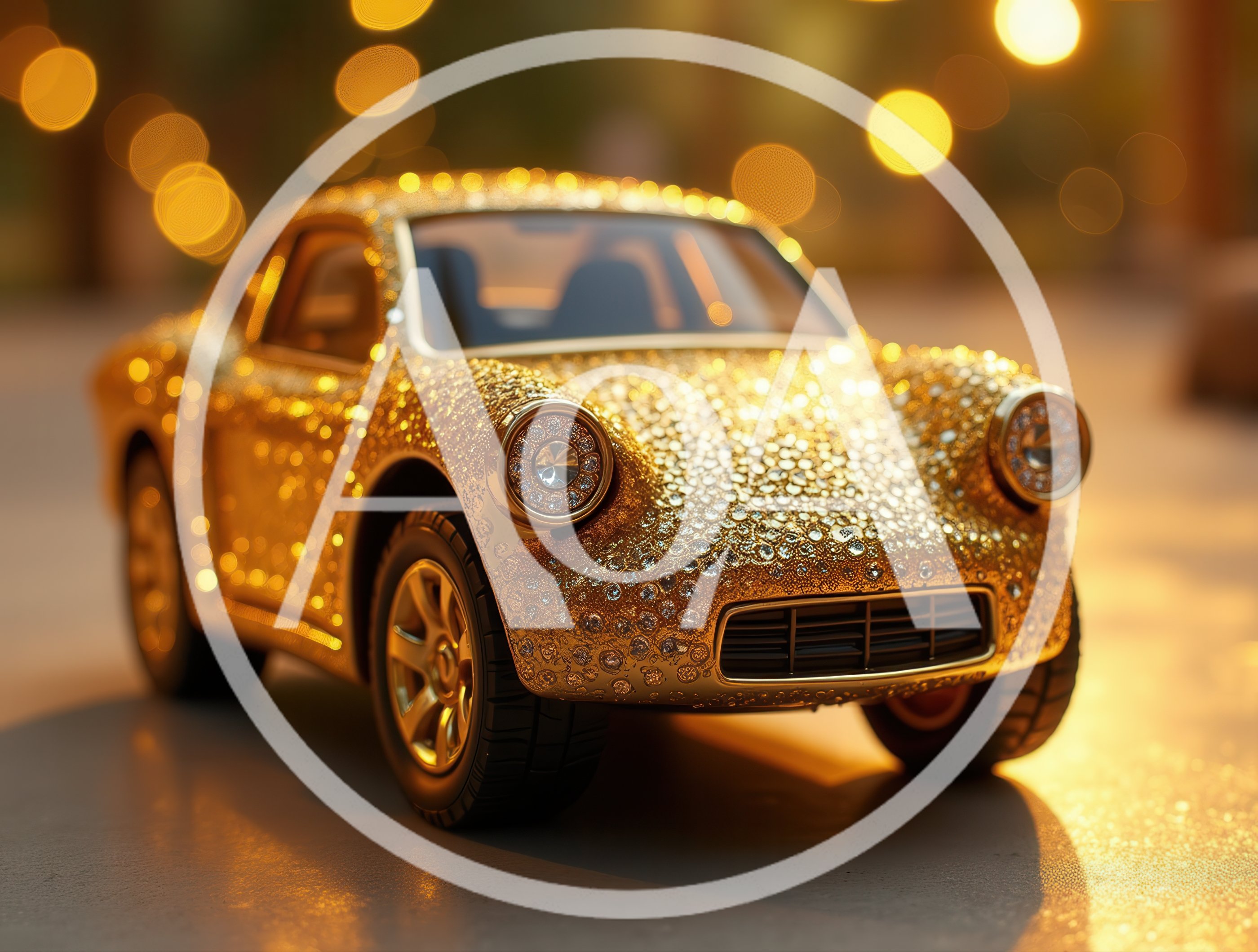 Miniature Gold Car Covered In Sparkling Diamonds