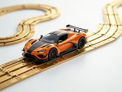 Orange Sports Car Toy On Golden Track