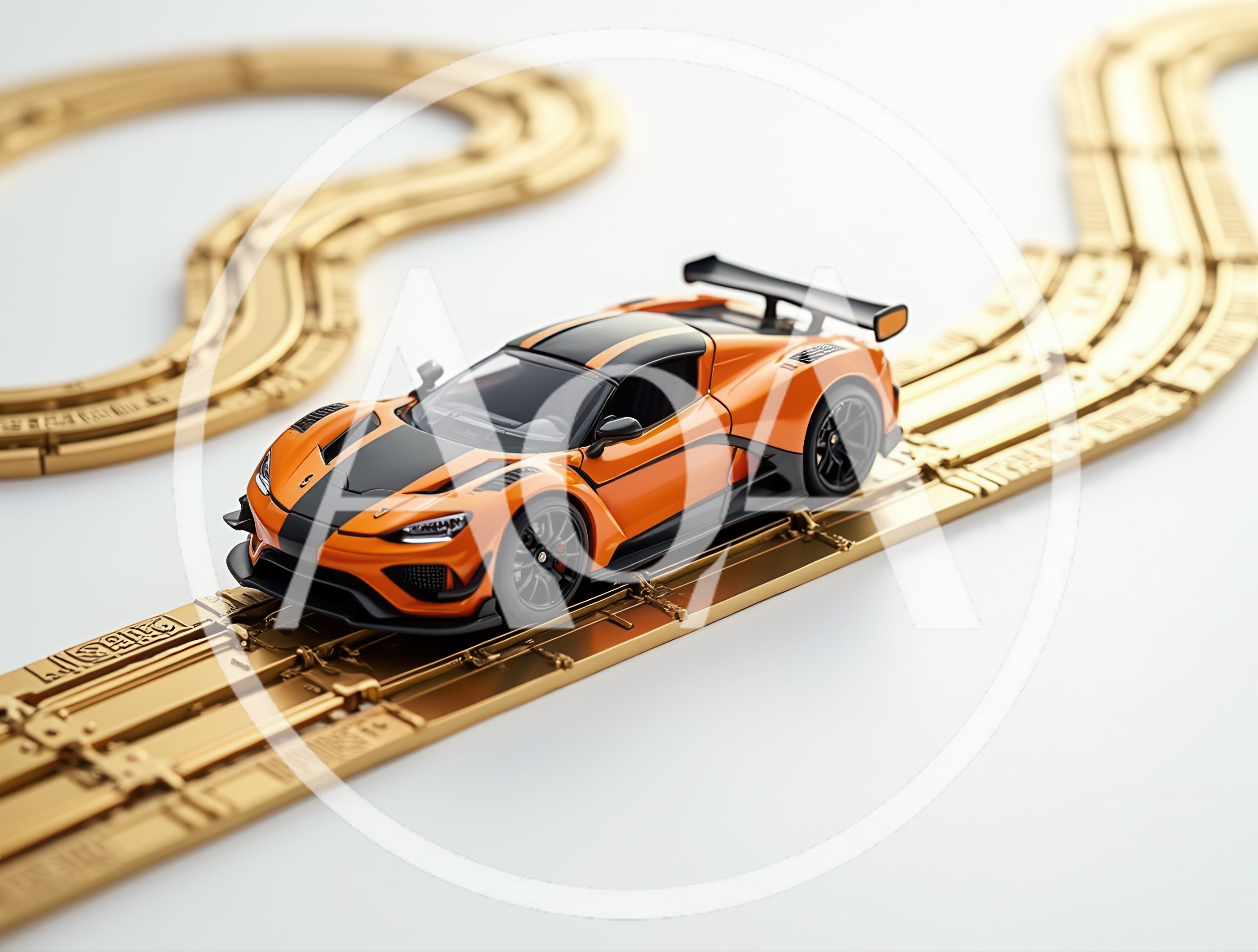 Orange Sports Car Toy On Golden Track