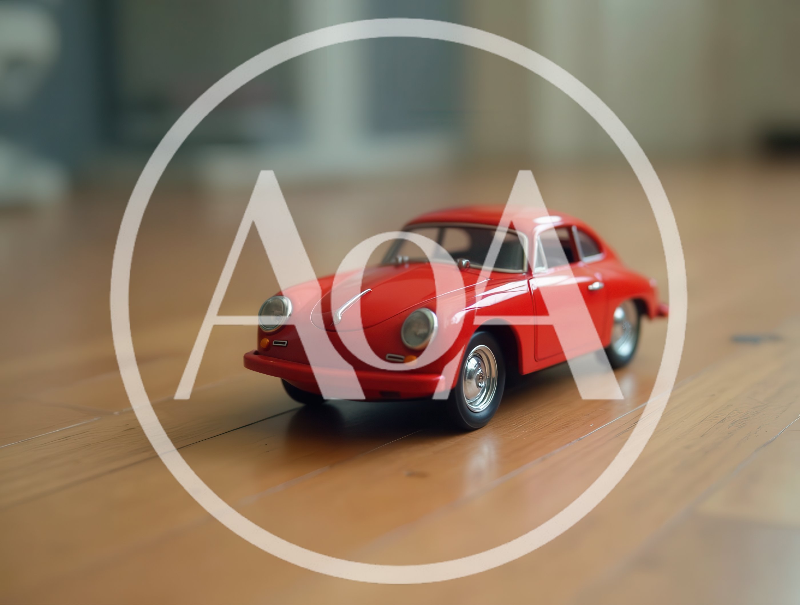 Red Porsche 356 Toy Car On Wooden Floor