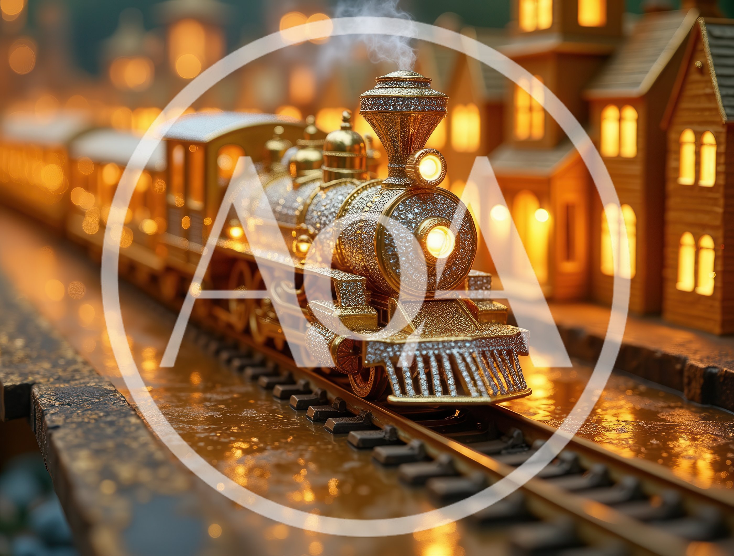 Golden Jeweled Toy Train On Miniature Village Tracks