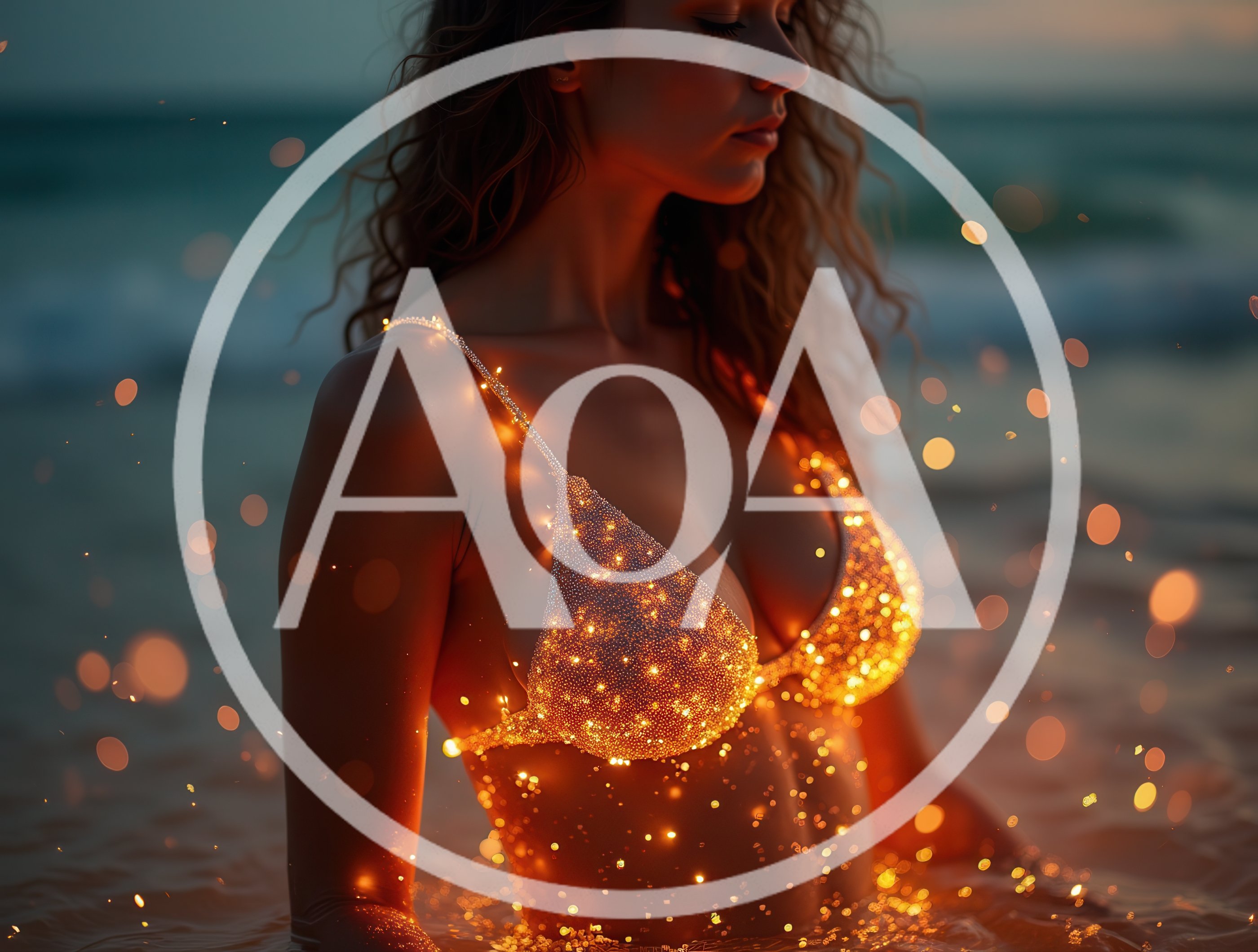 Woman Wearing Glowing Sparkle Bikini In Ocean At Sunset