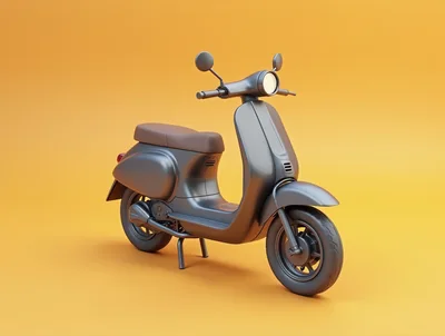 Minimalist Matte Grey Scooter on Yellow Background