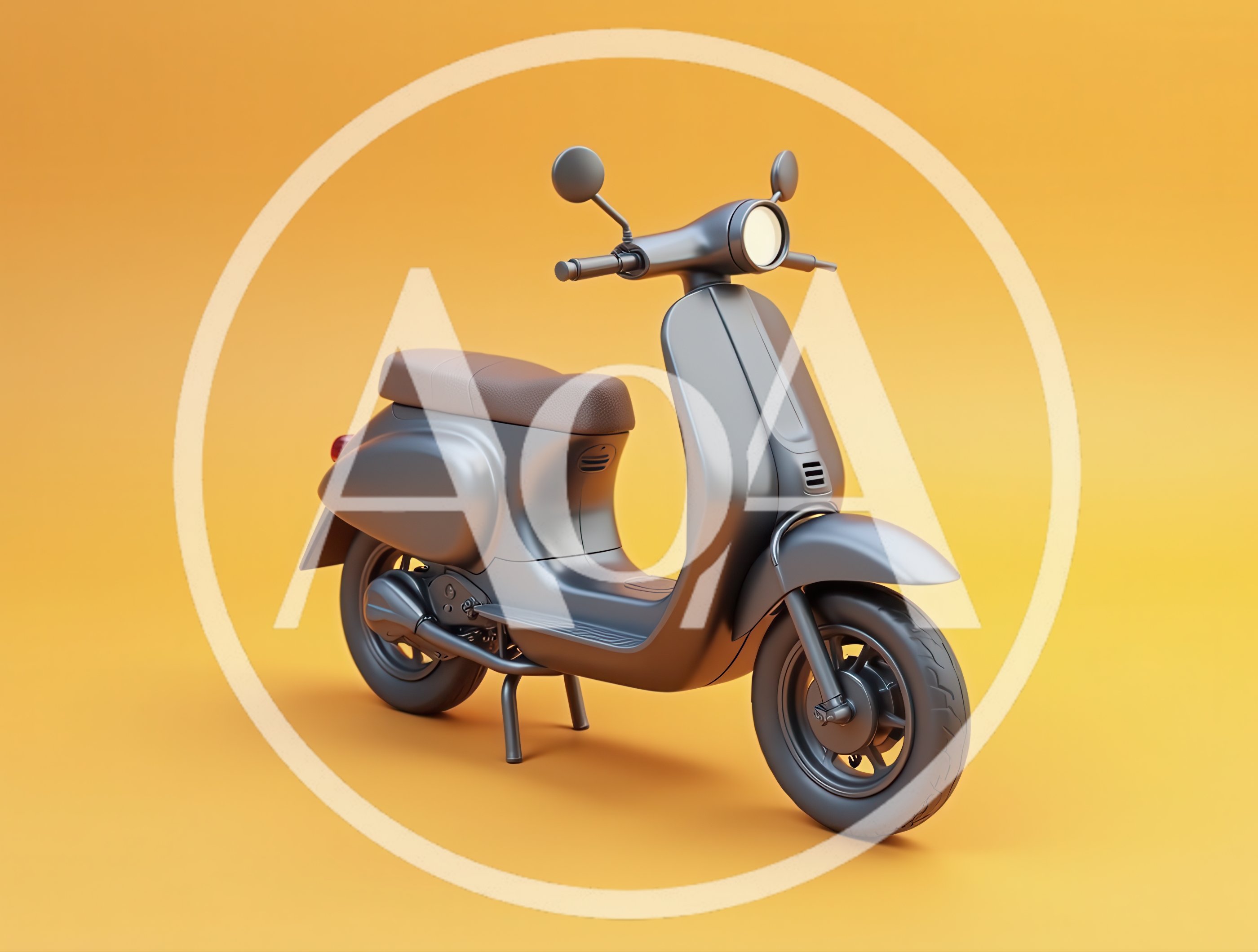 Minimalist Matte Grey Scooter on Yellow Background