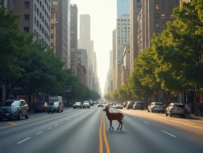Deer Standing In The Middle Of A City Street