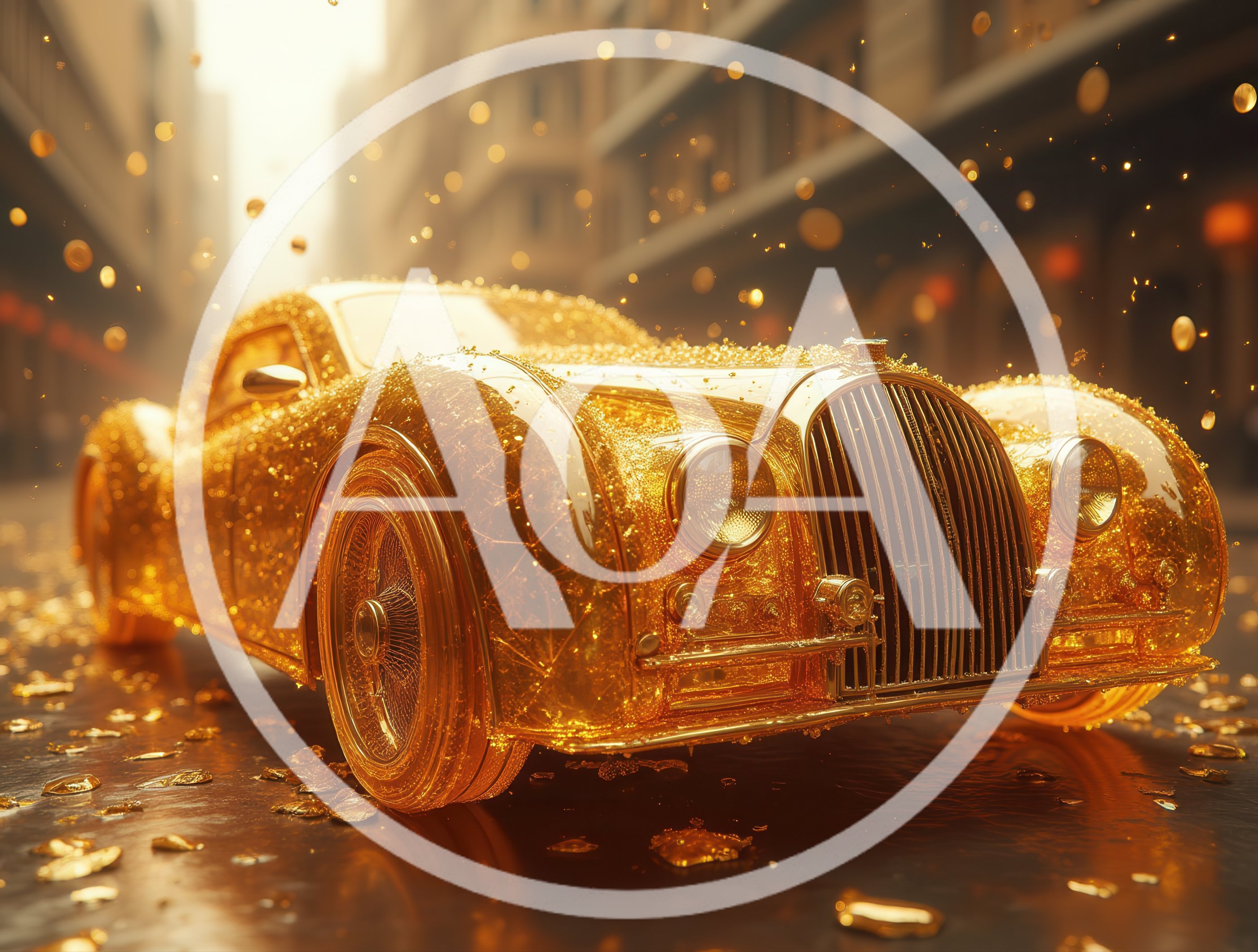 Golden Vintage Luxury Car On City Street