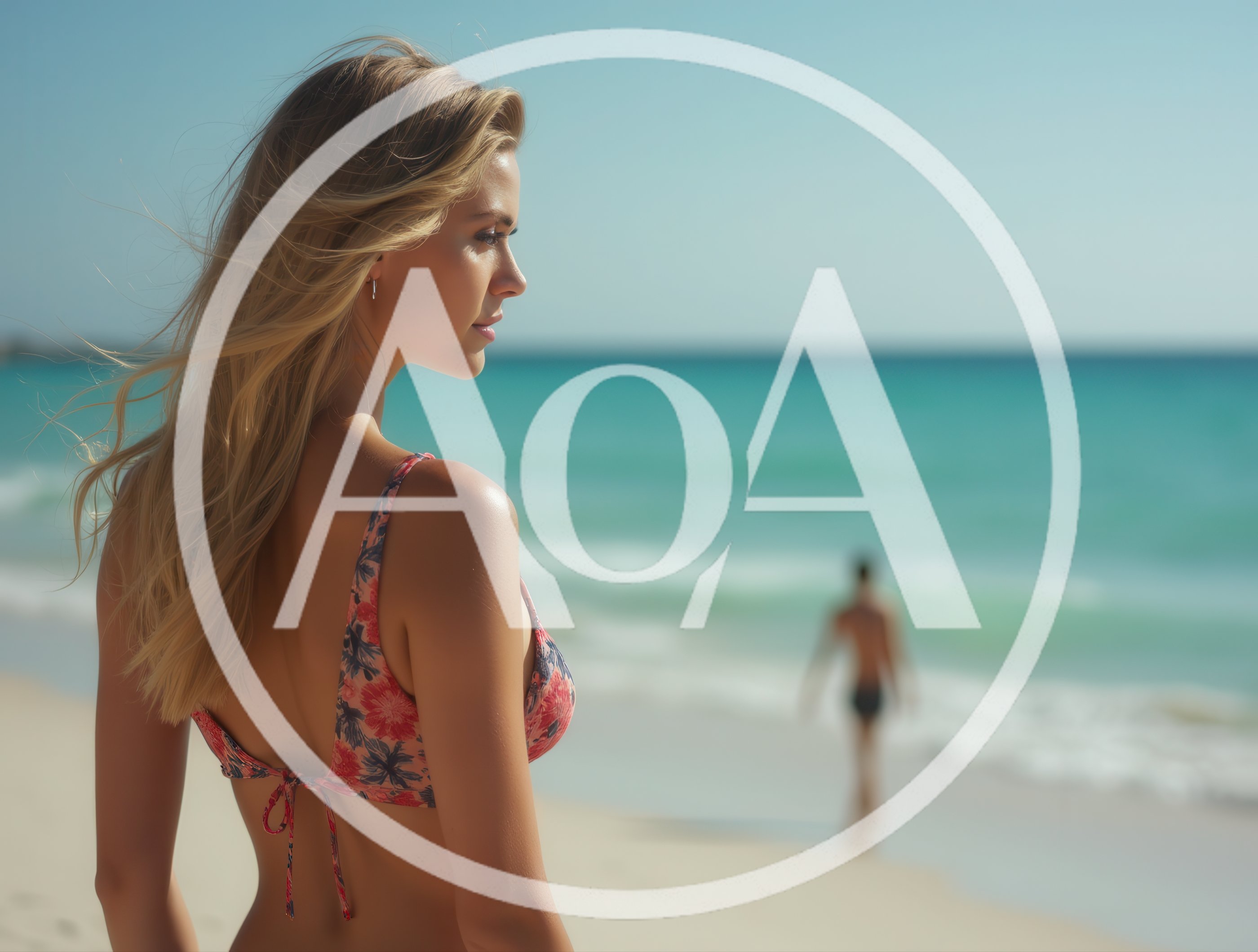 Blonde Woman Looking At The Ocean On A Beach