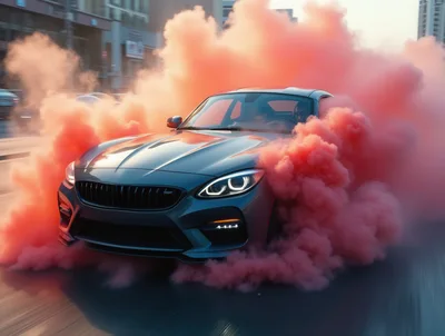 Grey Sports Car Drifting With Red Smoke