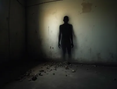 Shadowy Human Silhouette On A Grimy Abandoned Wall