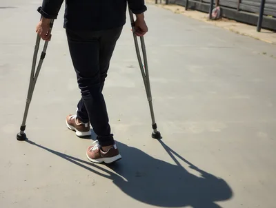 Person Walking Outdoors Using Forearm Crutches