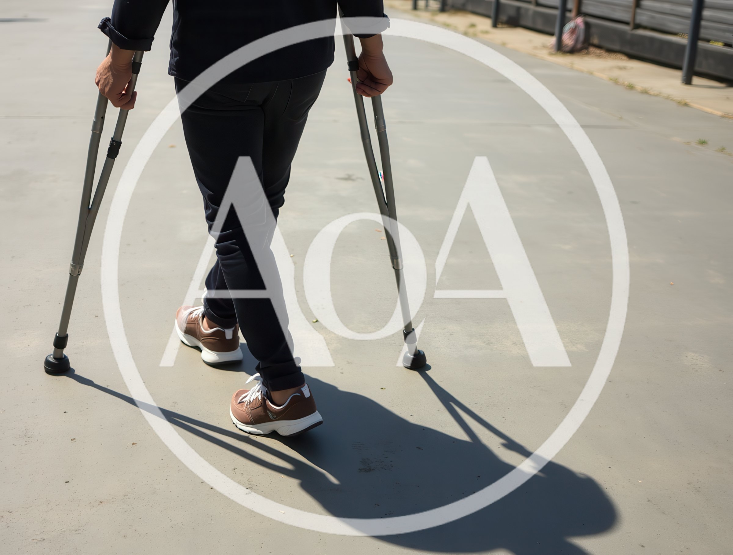 Person Walking Outdoors Using Forearm Crutches