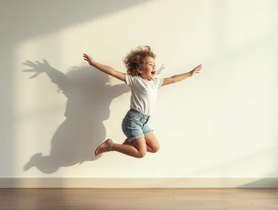 Happy Little Girl Jumping With Joy