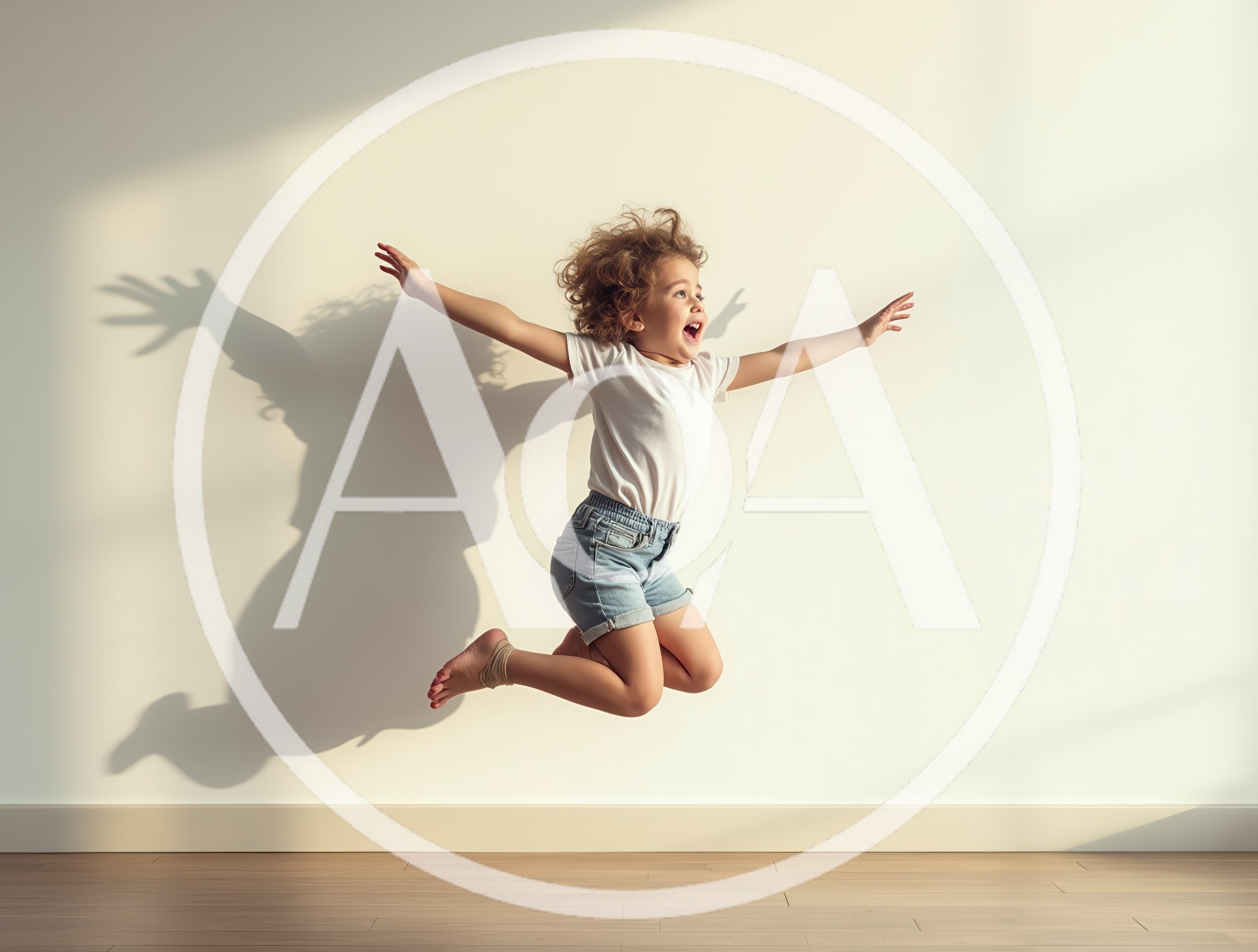 Happy Little Girl Jumping With Joy
