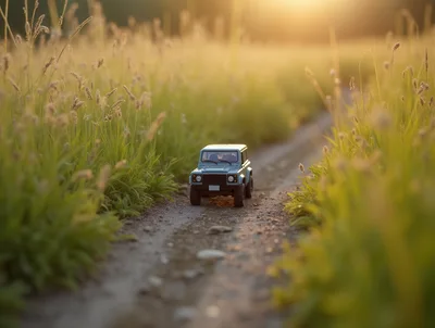 Miniature Off-Road Vehicle Driving On A Dirt Path