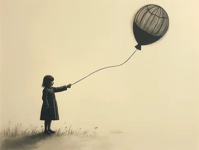 Young Girl Holding A Surreal Balloon In A Field