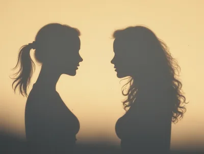 Silhouettes Of Two Women Facing Each Other