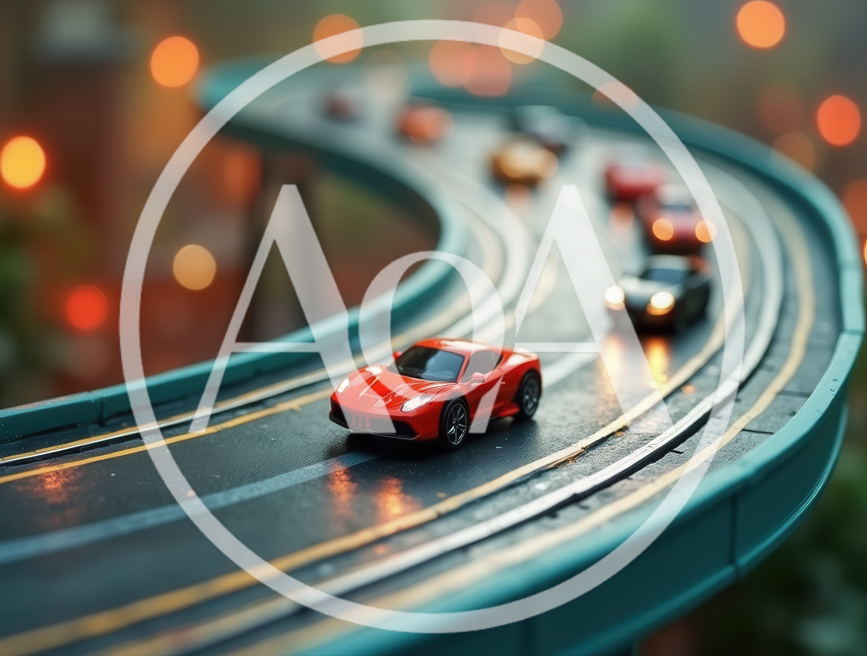 Miniature Red Sports Car Driving on Curved Track