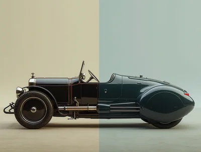 Split Design Concept Of Vintage And Modern Sports Car
