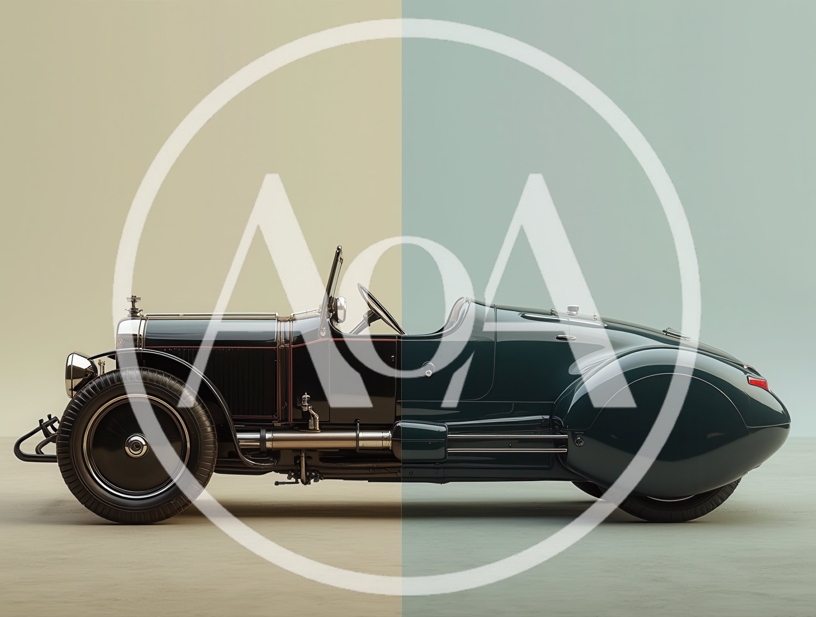 Split Design Concept Of Vintage And Modern Sports Car