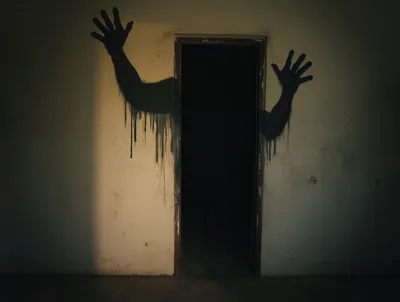 Spooky Shadow Hands Reaching From A Dark Doorway