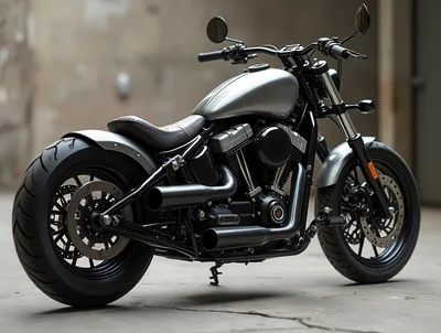 Custom Silver Bobber Motorcycle Parked Outdoors