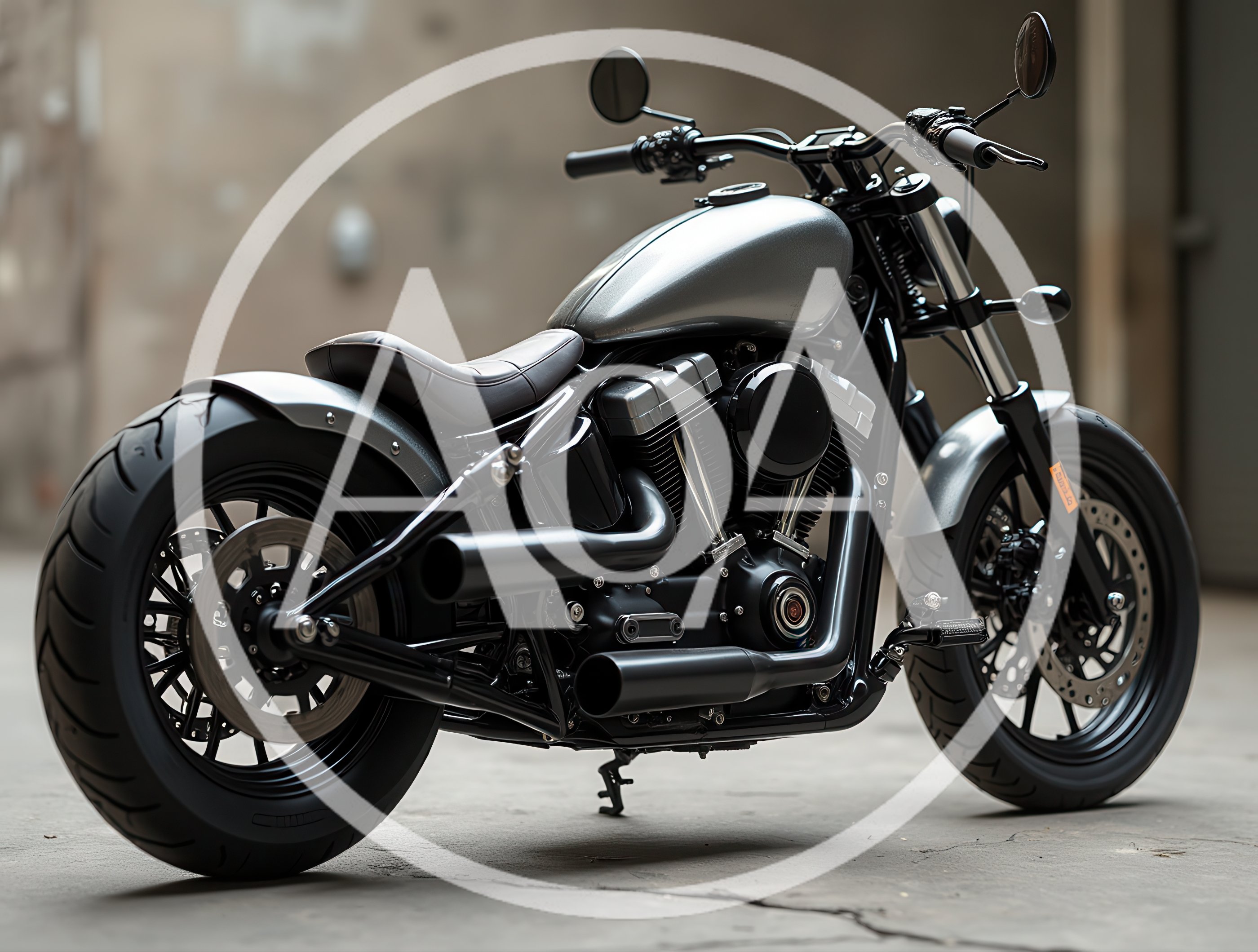 Custom Silver Bobber Motorcycle Parked Outdoors
